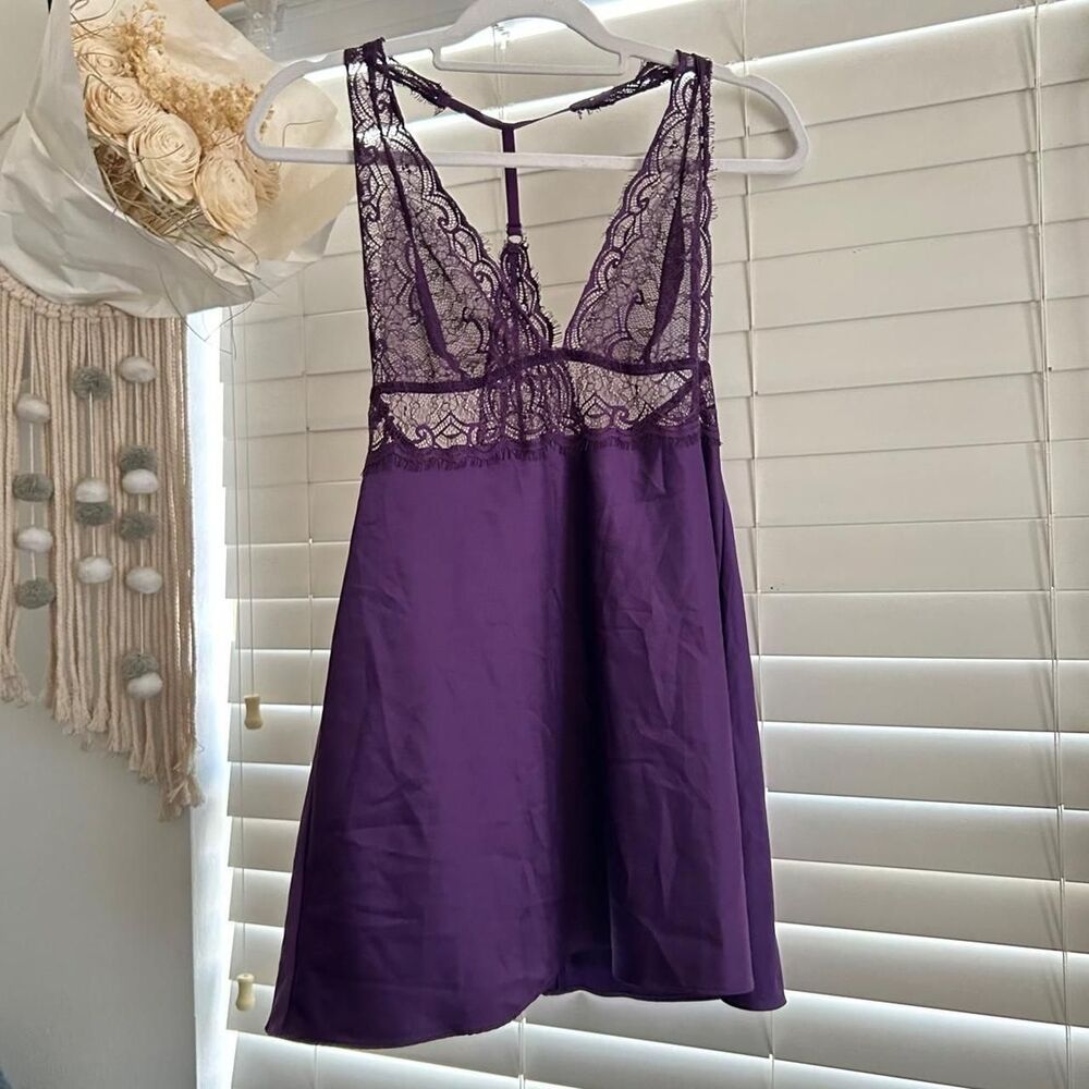 Purple Satin Lace Babydoll Slip Nightgown Fairy Grunge Coquette Y2K Small